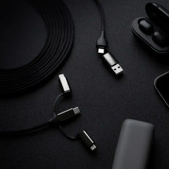 Six-In-One Multi-Format Universal Charging Cord, Dual Input Braided Multi-Tip Charge And Sync Cable With Sliding Interchangeable Connectors