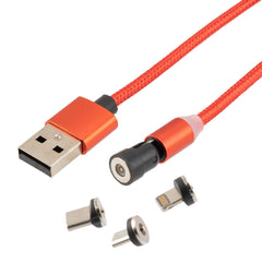 Rotatable Magnetic Braided USB 2.0 Charging Cord, 3-In-1 Multi-Tip Led Indicator Usb-A Cable With Lightning, Micro-Usb And Usb-C Adapters