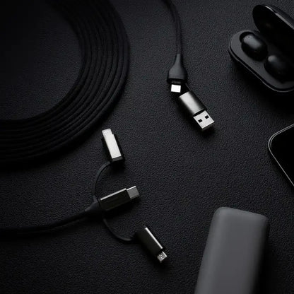 Six-In-One Multi-Format Universal Charging Cord, Dual Input Braided Multi-Tip Charge And Sync Cable With Sliding Interchangeable Connectors