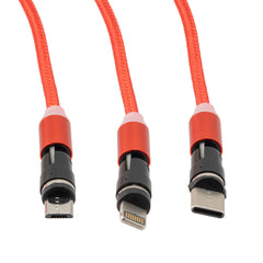 Rotatable Magnetic Braided USB 2.0 Charging Cord, 3-In-1 Multi-Tip Led Indicator Usb-A Cable With Lightning, Micro-Usb And Usb-C Adapters