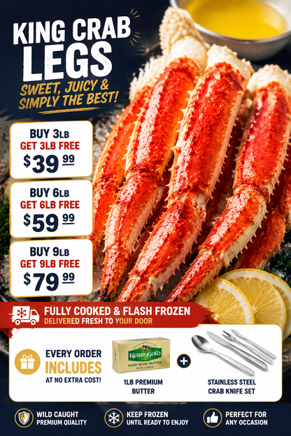 🔥 King Crab Legs Deal 🦀 Buy More Get More FREE | Premium Wild-Caught Crab Legs | Big Meaty Seafood Feast Delivered