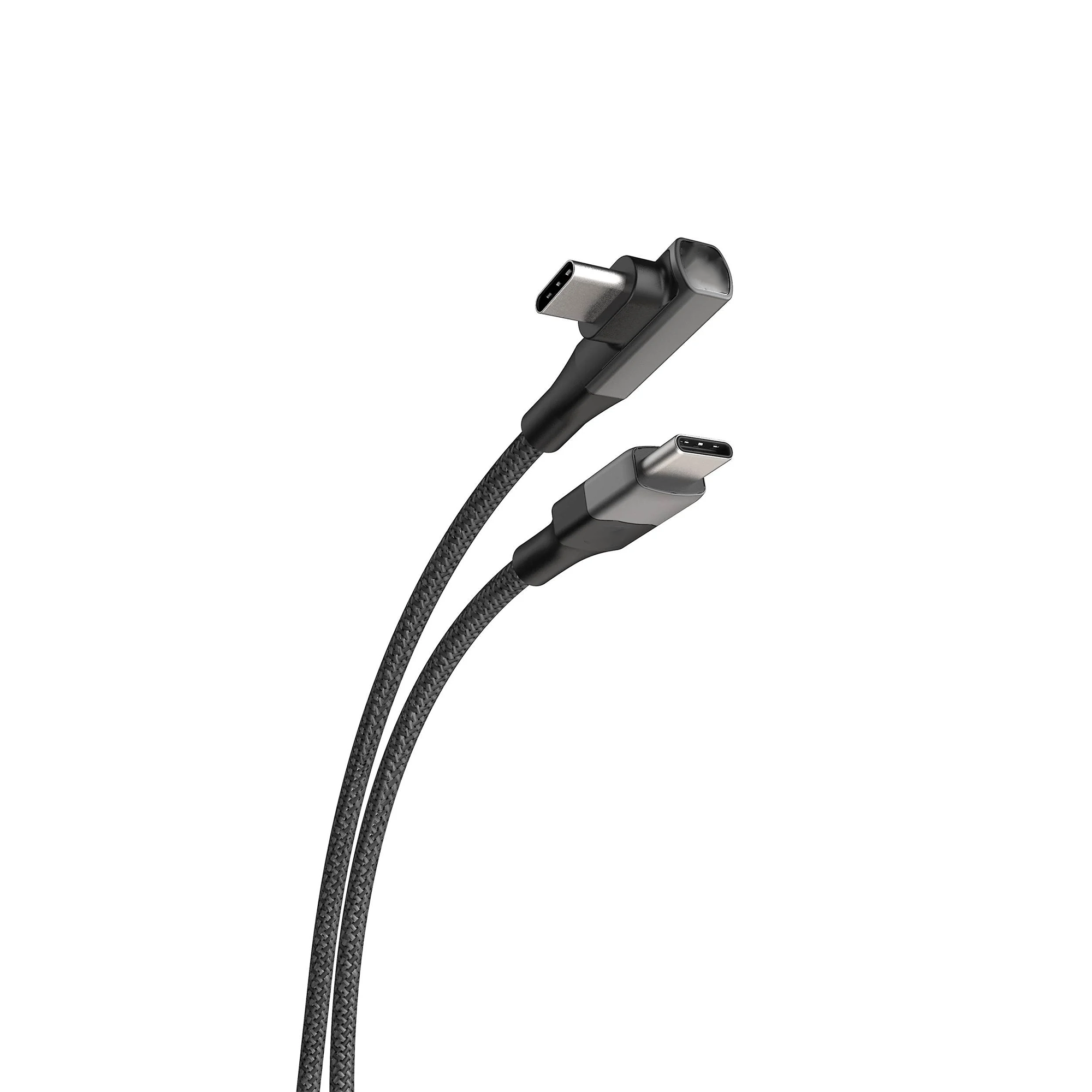Right-Angle Braided Usb-C To Usb-C Fast Charging & Data Sync Cord, Low-Strain Elbow Connector Cable For Mobile Tablets And Smartphones